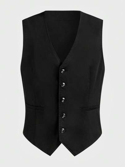 EASEVO Plus Size Men's Woven Suit Vest, Suitable For Summer