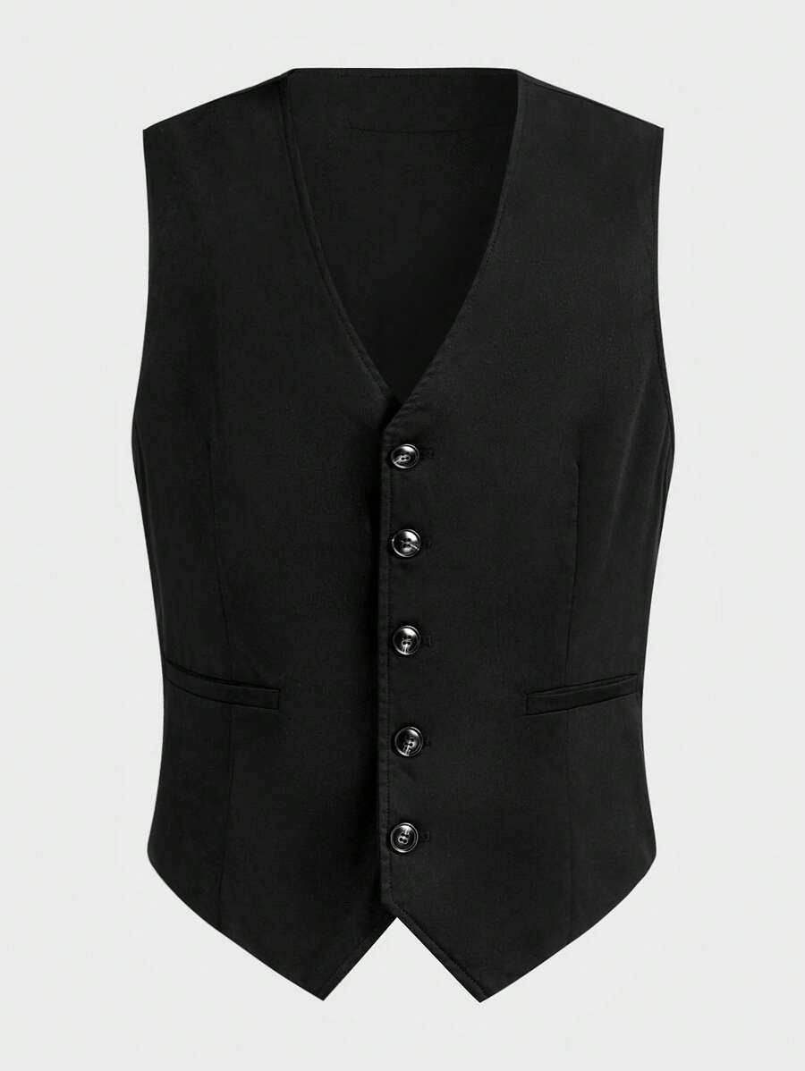 EASEVO Plus Size Men's Woven Suit Vest, Suitable For Summer
