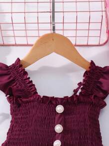 Glamorique Kids Young Girl Solid Color Faux Shirred Cap Sleeve Floral Patchwork Elegant Summer Dress, School, Campus, College Summer Holiday