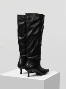 MOTF PREMIUM 法国鳄鱼纹及膝马靴，女式细高跟高筒靴 - 黑色 - 查看 8