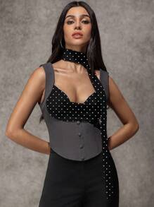 Avenya Áo Bustier Style có họa tiết chấm bi ngẫu nhiên - Màu xám đen - Xem 5