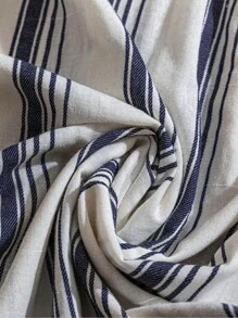 Linhara 大码女式蓝白条纹亚麻荷叶边袖衬衫，夏季