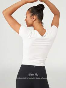 GLOWMODE FeatherFit™ Focus Drawstring Pleated Short Sleeve Tee Light Support Low Impact Yoga Studio Gym