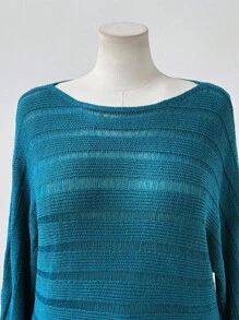 Sweetra Suéter de punto calado de color azul menta estilo Y2K/bohemio para mujer de talla grande, adecuado para vacaciones, apto para todas las estaciones de otoño e invierno