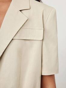 Maija 2025 Summer New Women's Short Sleeve Blazer Jacket, Elegant Vacation Music Festival Mother's Day Modern Office Casual Beach Resort Bohemian Beaded Hem Design - Khaki - View 6