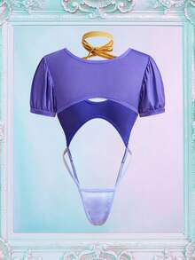 黄蓝撞色公主角色扮演服装，性感系带款，适合女性 - 紫色 - 查看 4