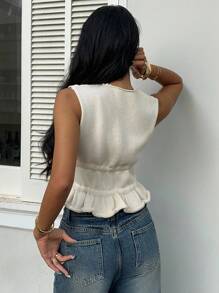 Serisse Ärmellose Damen Strickweste mit Schleife an der Taille, V-Ausschnitt Schleife Lässig Strickweste, Lässig vielseitig, Lässig apricotfarbene V-Ausschnitt Spitzenbesatz Strickoberteil, geeignet für Herbst zum Einzeltragen, Winter als Layering-Top, Schleife Vorne Design, flauschige warme Strickstoff-Textur, taillierter Silhouette, V-Ausschnitt Pullover, einfache Mode Lässig Alltag für Pendeln, Damen Strickoberteil, Pullover für Damen, Herbstkleidung, Winterkleidung, Homecoming, Old Money Stil Damen, Winter für Damen, ärmellose einfarbige Strick Urlaubs Lässig Top mit Schleife - Aprikosenfarben - Übersicht 2