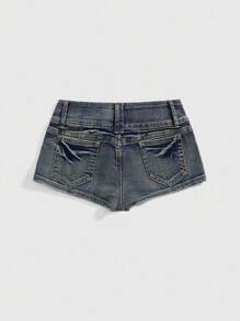 ROMWE Grunge Punk 大码女式韩流复古做旧骷髅铆钉牛仔短裤，返校季