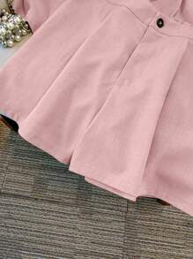 GlowEve CURVE Plus Size Summer Casual Plain Color Waistcoat & Shorts 2 Pieces Set - Pink - View 6