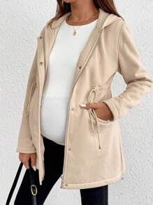 SHEIN Fall Clothes,Autumn Clothes,Maternity Autumn Clothes Maternity Casual Drawstring Hoodie Jacket - Khaki - View 6