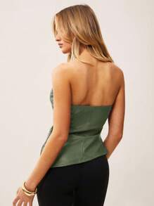 Siren Gaze Women's Leather Top Fashionable Ruched Asymmetric Hem Tube Top, Suitable For Going Out And Parties Top Summer Green Casual Christmas - Army Green - View 2