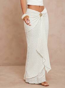 Lumalex All White Party Outfit Women Fall Modest Old Money Coquette Glitter Holiday Party Outfit Rave Festival Outing  Swim Vacation Bohemian BOHO Sea Beach Hot Outdoor Richly Layered Wedding Season Banquet Coming Of Age Ceremony Beach Seaside Women's Extra Long Tiered Wavy Hem Metal Decor Low Waist Skirt