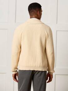 Manfinity CityGents Áo khoác cardigan nam trơn màu có cổ khăn choàng, tay dài, thường ngày, phong cách cổ điển, thu đông - Màu be - Xem 2