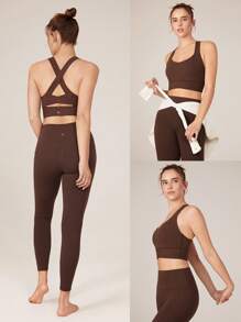 GLOWMODE FeatherFit™-Sculpt Full Coverage Side Support Wide Strap Crossover Sports Bra Light Support Low Impact Yoga Daily