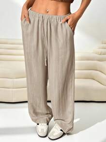 Solflare 女式加大码宽松米色梭织长裤