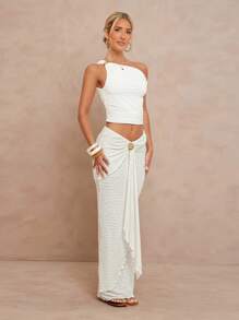 Lumalex All White Party Outfit Women Fall Modest Old Money Coquette Glitter Holiday Party Outfit Rave Festival Outing  Swim Vacation Bohemian BOHO Sea Beach Hot Outdoor Richly Layered Wedding Season Banquet Coming Of Age Ceremony Beach Seaside Women's Extra Long Tiered Wavy Hem Metal Decor Low Waist Skirt
