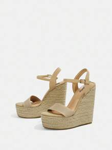 Styleloop 女士黑色朋克风纯色搭扣靴，饰有搭扣，正面系带，适合春季、春假、复活节、圣诞节和情人节穿着。 - 杏色 - 查看 5