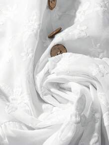 EMERY ROSE Blusa casual de algodón con estampado, escote en V y mangas con volantes, para vestimenta de resort