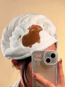 1 Pc Cute Cartoon Capybara Plush Dry Hair Cap Good Absorbent Quick Dry Coral Velvet Shower Cap For Women Kids Kawaii Girl Hair Towel Home Bathroom Decor Summer Back To School - Multicolor - View 13