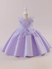Glamorique Kids Vestido de princesa para bebé niña con escote bordado elegante y lazo, adecuado para ocasiones formales, cumpleaños, bodas, regalos de aniversario. Vestido de bebé niña color lila lavanda, vestido de fiesta para bebé niña, vestido elegante morado para bebé niña - Púrpura malva - Ver 1