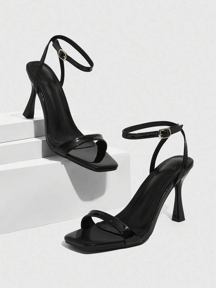 CUCCOO SZL Black High Heel Sandals With Ankle Strap, Square Toe, Fashionable Minimalist Design, Suitable For Commuting, Dating, And Parties For Christmas Spring Shoes Prom Heels