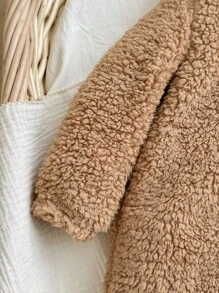 Newborn Baby Girls' Fluffy Solid Color Hooded Romper, Autumn/Winter Fall