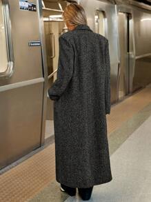 Siren Gaze Women's Solid Double-Breasted Pockets Casual Long Sleeve Long Coat Jacket In Fall/Winter Casual - Black and White - View 2