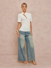 Lumalex All White Party Outfit Women Fall Modest Old Money Coquette Glitter Holiday Party Outfit Rave Festival Outing  Swim Vacation Bohemian BOHO Sea Beach Hot Outdoor Richly Layered Wedding Season Banquet Coming Of Age Ceremony Beach Seaside High Collar Metal Decor Textured Fabric Tight Fit Long Sleeve Women Top