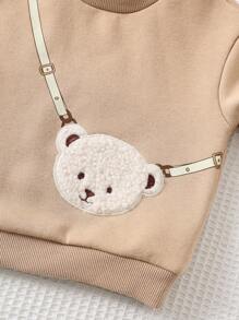 Cozy Pixies Áo nỉ chui đầu cổ tròn tay dài mềm mại họa tiết gấu cho bé gái sơ sinh - màu nâu - Xem 4