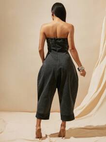 Vixey 无肩带牛仔哈伦连体裤，春季服装，女士夏季服装，复活节服装 - 黑色 - 查看 3