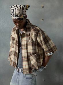 NEON BLANC Áo sơ mi nam tay ngắn dệt họa tiết kẻ sọc vàng, phù hợp cho mùa hè, phong cách Emo - Màu vàng - Xem 5