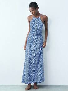 Maija 女式数码几何印花 V 领系带长裙，百搭春夏都市派对装，修身腰部设计，多色印花假日波西米亚风格裹身裙 - 彩色 - 查看 2