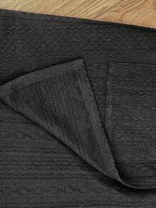 SHEIN Tween Girl Casual Basic Textured Black Cardigan For Fall/Winter - Black - View 6