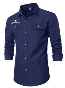 Manfinity Nomadique Manfinity Nomadique  Men's Western-Style Brown Loose-Fit Floral Heat-Transfer Long-Sleeve Shirt - Suitable For Halloween, Fall Casual Outings & Western-Themed Events, Also A Thoughtful Gift For Husbands/Boyfriends.