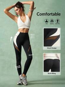 VARSITIE Kontrasfarbige Mesh-Patchwork-Leggings mit hoher Taille, modisch für den Sport