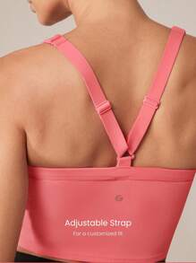 GLOWMODE Medium Impact FeatherFit™-Sculpt Built-In Cups Adjustable V Back Square Neck Jogging Running Training - Pink - View 4