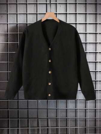 Boys' Fashionable Minimalist Knit Cardigan Sweater Boys Cardigan Kids Cardigan School Cardigan Boys Sweater Boys Black Knit V-Neck Cardigan With Button Front For Everyday Casual Style Tween Boys Everyday Long Sleeve Black Knit Cardigan With Regular Hem And V-Neck Plain Black Knitwear Cardigan For Tween Boys With Long Sleeves And Button Front Design Boys Black Knit V-Neck Cardigan With Button Front For Everyday Casual Style Plain Black Knitwear Cardigan For Tween Boys With Long Sleeves And Button Fall Winter