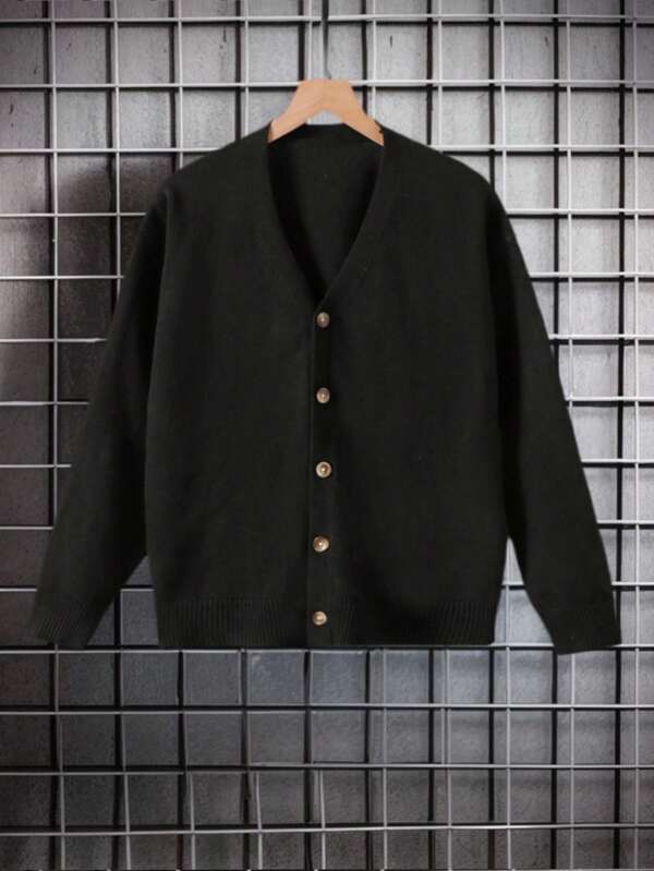 Boys' Fashionable Minimalist Knit Cardigan Sweater Boys Cardigan Kids Cardigan School Cardigan Boys Sweater Boys Black Knit V-Neck Cardigan With Button Front For Everyday Casual Style Tween Boys Everyday Long Sleeve Black Knit Cardigan With Regular Hem And V-Neck Plain Black Knitwear Cardigan For Tween Boys With Long Sleeves And Button Front Design Boys Black Knit V-Neck Cardigan With Button Front For Everyday Casual Style Plain Black Knitwear Cardigan For Tween Boys With Long Sleeves And Button Fall Winter