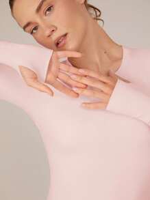 GLOWMODE FeatherFit™ Waist Slimming Curved Long Sleeve Top Low Impact Yoga Daily Gym Valentine's Day - Baby Pink - View 4