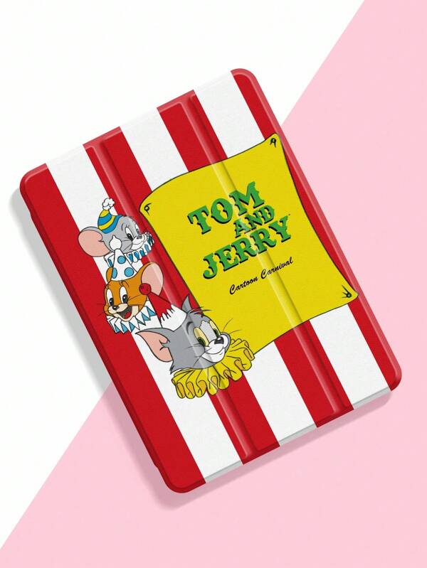 TOM & JERRY X SHEIN Cute Cartoon & Striped Pattern Pad Case