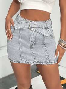 EURMUSE Women High Waist Pocketed Casual Denim Mini Skirt Jean Skirt Mini Denim Skirt Y2k Jean Skirt High Waisted Denim Skirt - Medium Wash - View 1