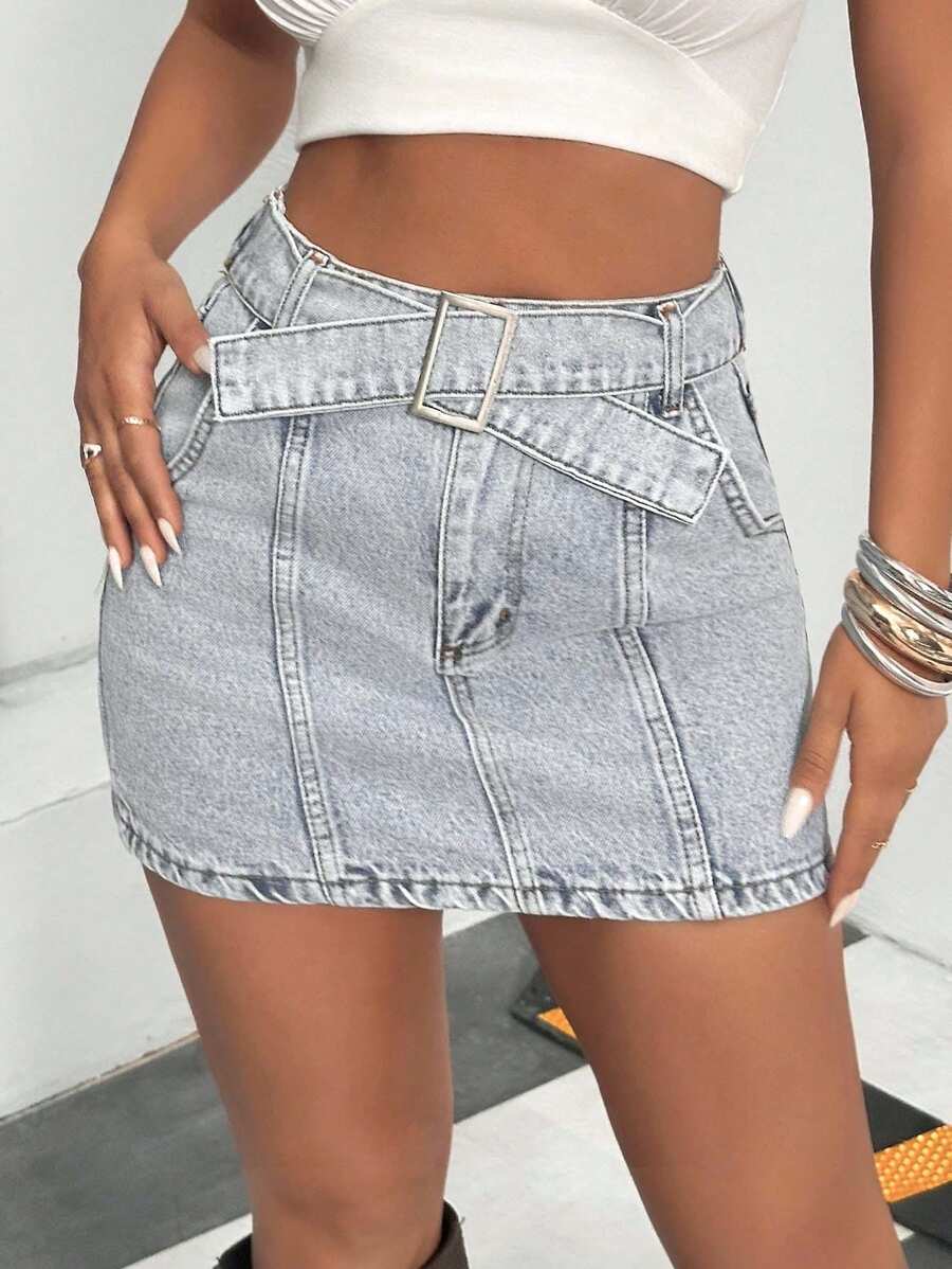 EURMUSE Women High Waist Pocketed Casual Denim Mini Skirt Jean Skirt Mini Denim Skirt Y2k Jean Skirt High Waisted Denim Skirt - Medium Wash - View 1