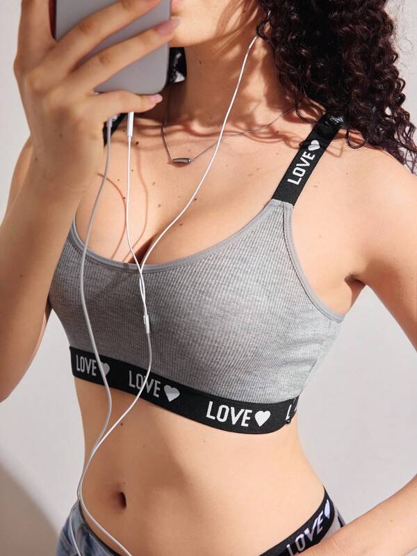 EasyFave Lenjerie intimă sutien casual confortabil cu imprimeu cu litere pentru femei