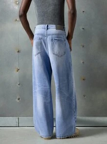 NEON BLANC Men's Pocket Loose Wide-Leg Casual Versatile Jeans - Blue - View 4