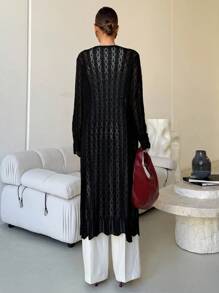 Lavishia Cardigan lungo a maniche lunghe attillato in maglia da donna, colore nero, adatto per inizio autunno, pendolarismo quotidiano e shopping - nero - Visualizzare 2