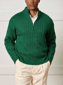 Manfinity CityGents Áo len cổ tròn màu trơn dành cho nam, thường ngày cho mùa thu đông - màu xanh lá - Xem 5