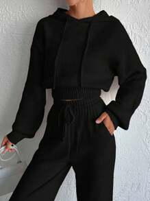EURMUSE Hodie Sweater And Joger Pant 2 Pcs S ,Petite Women - Black - View 6