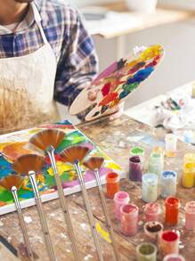 5pcs Fan Brush For Painting, Oil Acrylic Paint Brushes Artist Fan Brushes Nylon Hair Long Wood Handle Painting Brush For Acrylic Watercolor Oil Gouche Painting - Multicolor - View 6