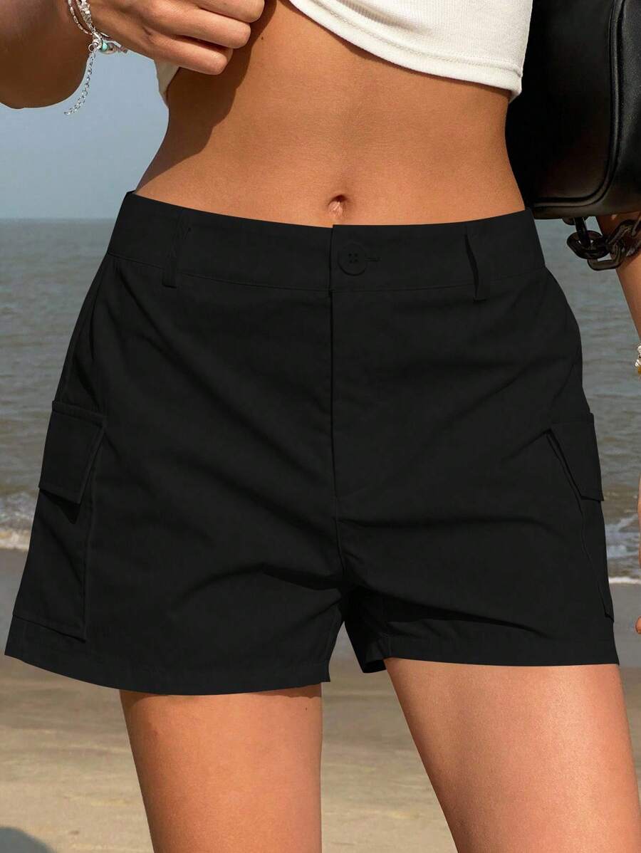 Jouncy Women's Plain Utility Pocket Relaxed Casual Shorts