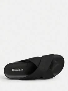 Ressula Fashionable Women Casual Daily Flat Slide Sandals - Black - View 3
